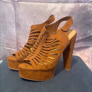 BAMBOO Brown Cutout Platform Heels